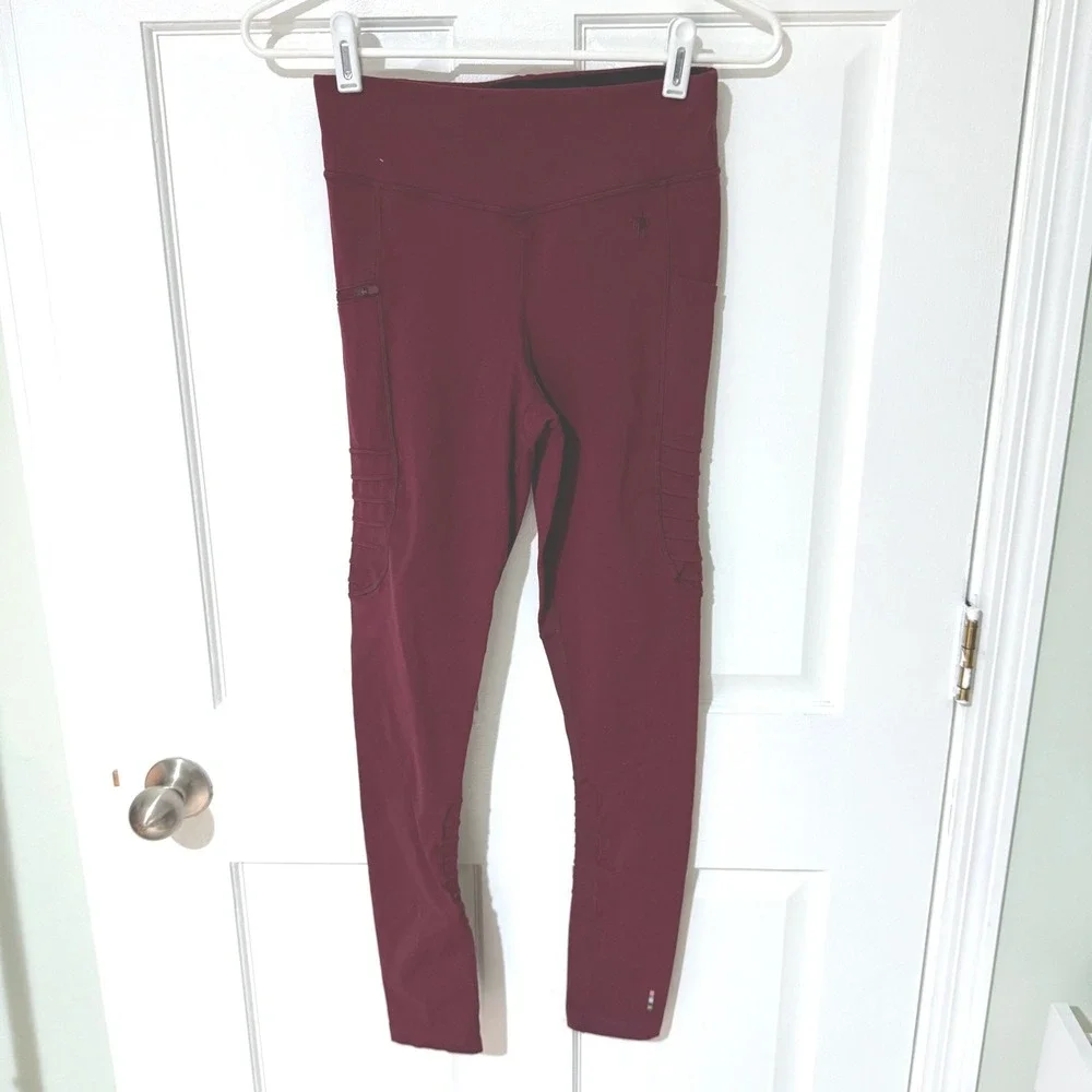Smartwool Women Small Maroon Merino Wool Moto Sport Pocket Leggings High Rise